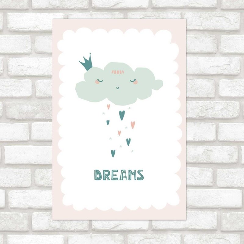 Poster Decorativo Chuva de Corações Dreams N07282 - Papel na Parede