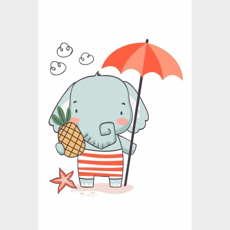 Poster Decorativo Elefante Fofo Na Praia N09253 - Papel na Parede