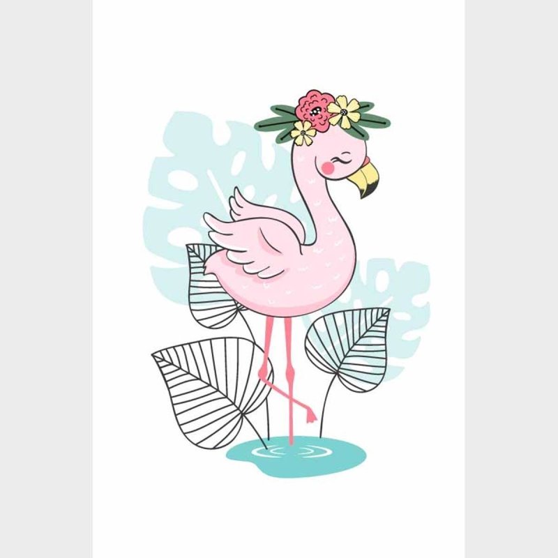 Poster Decorativo Flamingo E Flores N09244 - Papel na Parede