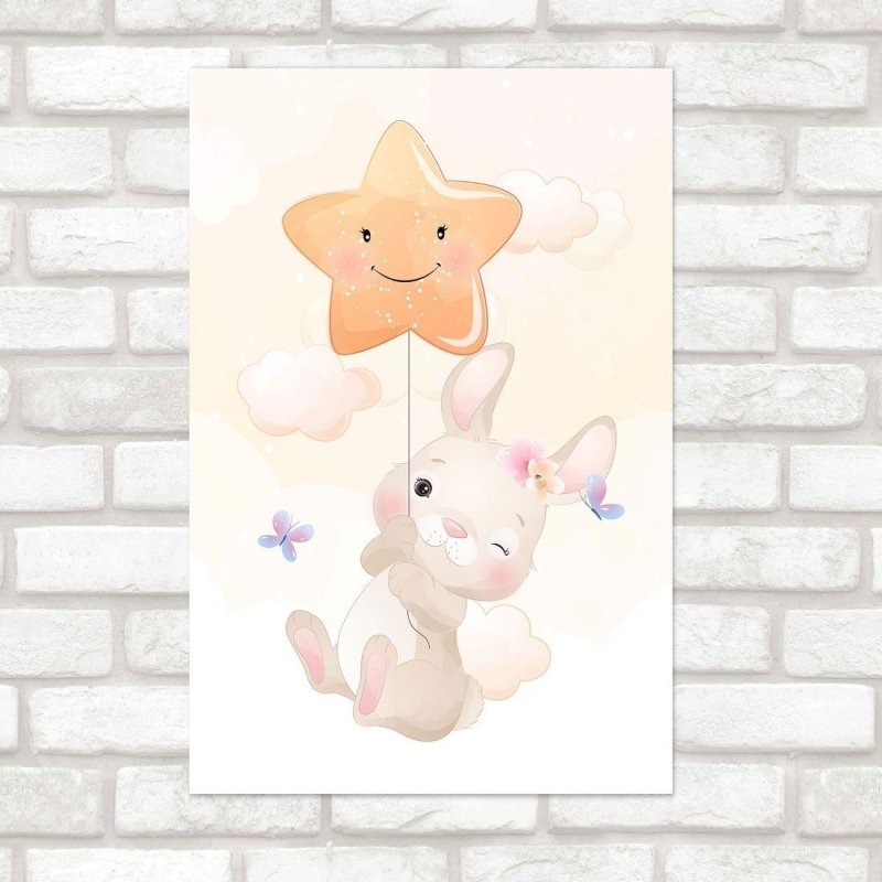 Poster Decorativo Infantil Coelhinha nas Nuvens N019134 - Papel na Parede