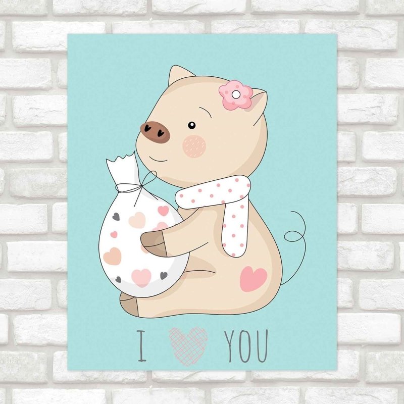 Poster Decorativo infantil porquinho I love you PA053 - Papel na Parede