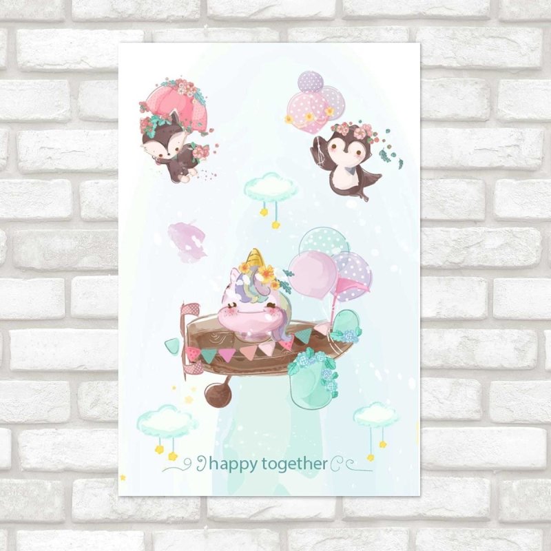 Poster Decorativo Infantil Unicórnio Balões Coloridos N07200 - Papel na Parede