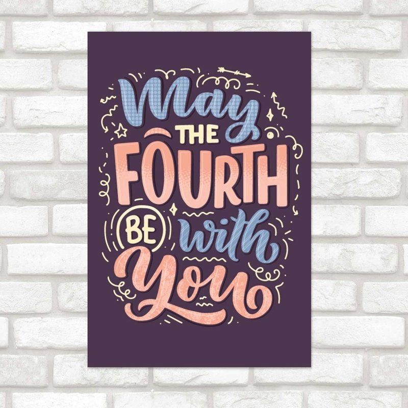 Poster Decorativo Lettering Colorido fundo Roxo N07276 - Papel na Parede