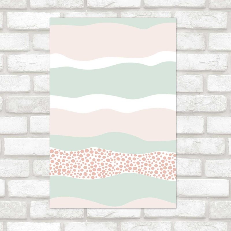 Poster Decorativo Listras Abstratas Rosa e Verde N07279 - Papel na Parede