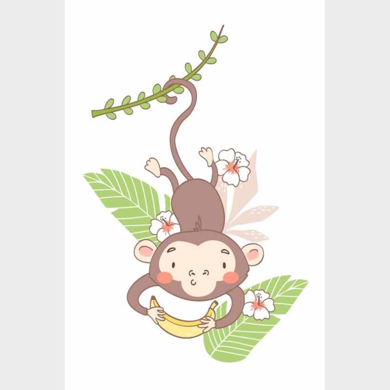 Poster Decorativo Macaco Pendurado Com Banana N09252 - Papel na Parede