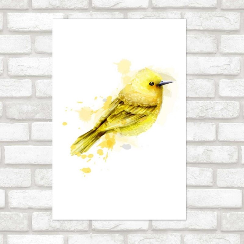 Poster Decorativo Pássaro Amarelo Aquarela N07237 - Papel na Parede