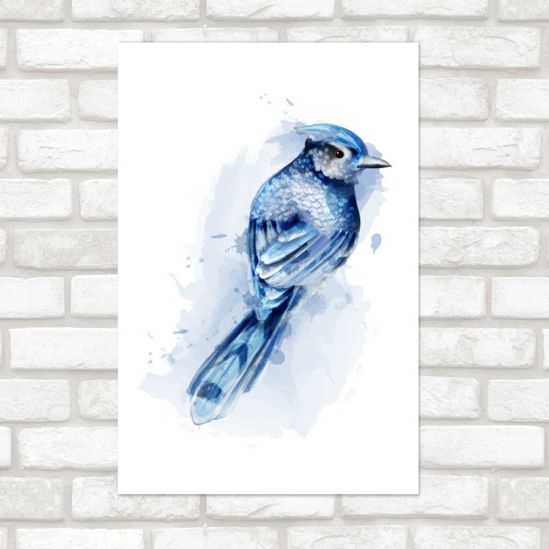 Poster Decorativo Pássaro Azul Aquarela N08017 - Papel na Parede