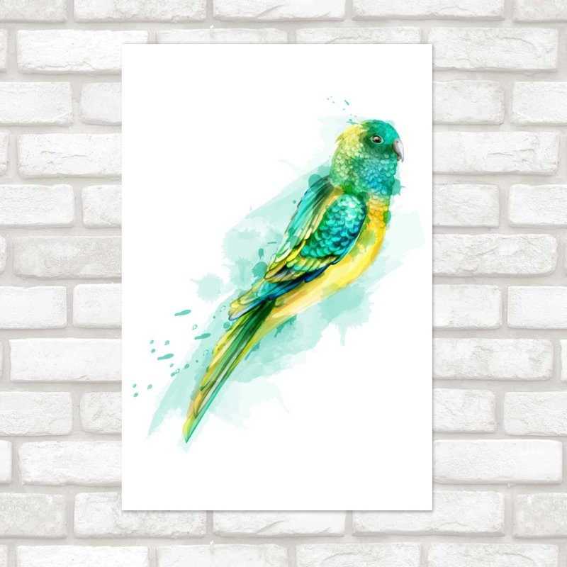 Poster Decorativo Pássaro Verde e Amarelo Aquarela N08018 - Papel na Parede