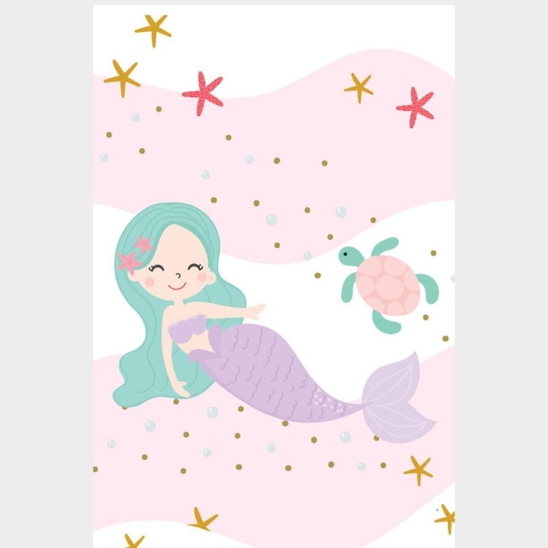 Poster Decorativo Sereia Tartaruga e Estrelas-do-mar N07245 - Papel na Parede