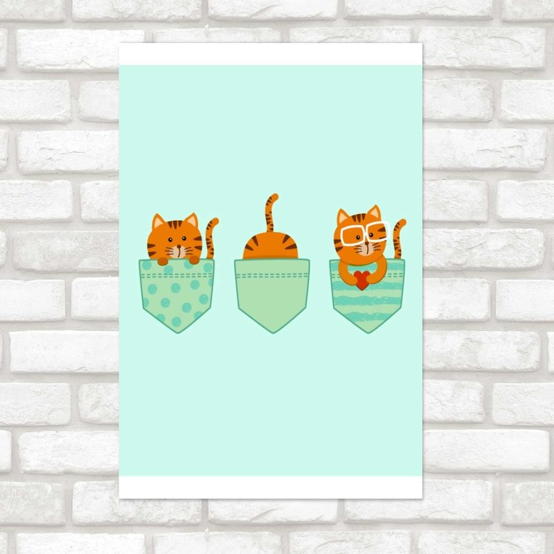 Poster Decorativo Três Gatos em Bolsos N08281 - Papel na Parede