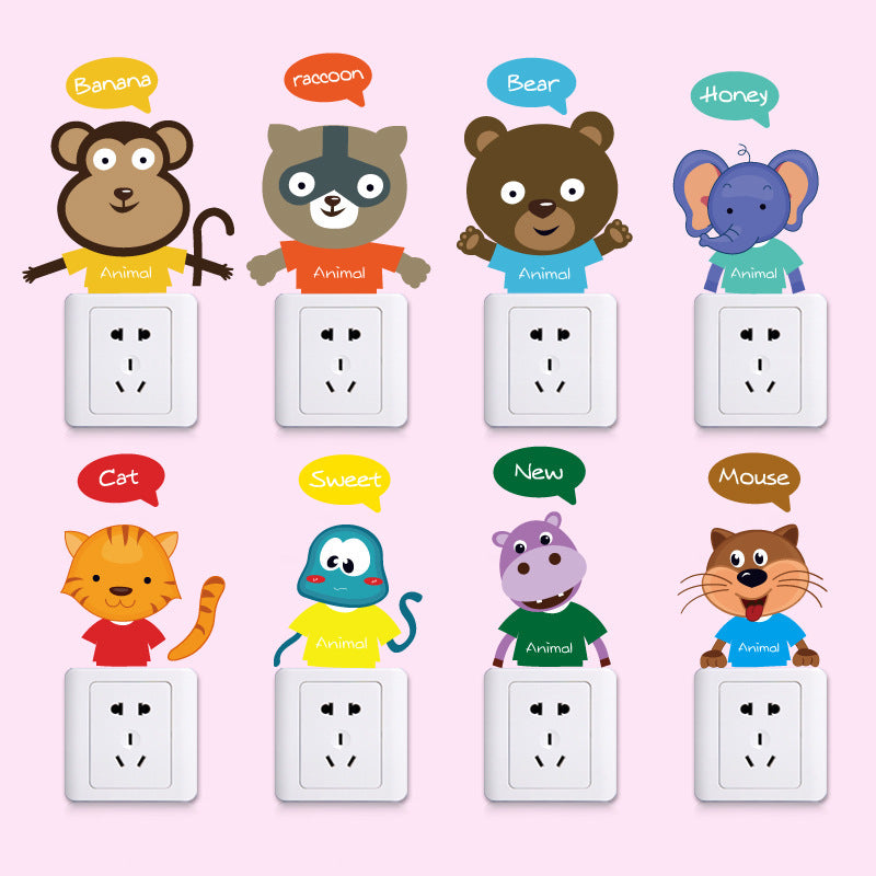 18 peças diferentes adesivos de painel de interruptor de animais de desenho animado DIY adesivos de parede de vinil elefante gato urso pássaro decoração de casa para quarto de crianças