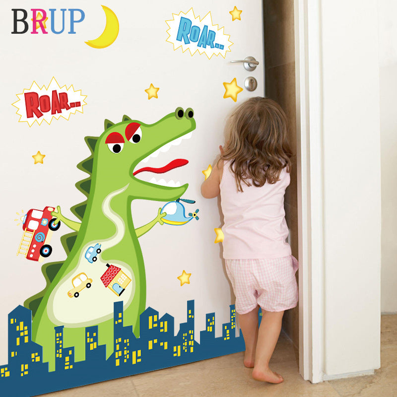 Adesivos de parede de dinossauros amigáveis para quarto de crianças animais de desenho animado decoração de casa arte criativa decalque de parede de vinil decoração de casa criativa