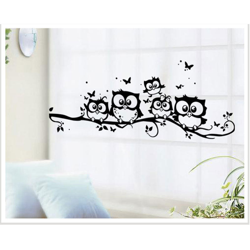 Bonito 5 corujas na árvore adesivos de parede adesivos de animais adesivos de parede borboleta para quarto de crianças decalques de parede para quarto de bebê