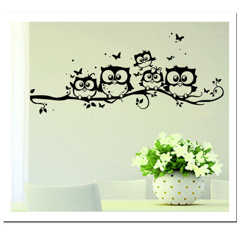 Bonito 5 corujas na árvore adesivos de parede adesivos de animais adesivos de parede borboleta para quarto de crianças decalques de parede para quarto de bebê