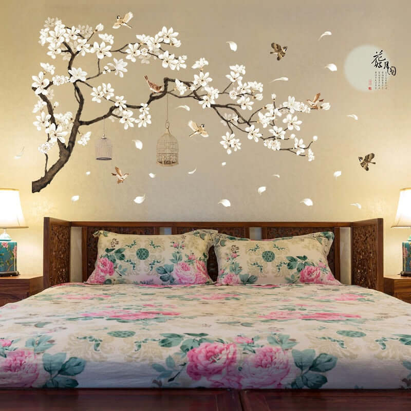 187*128 cm tamanho grande árvore adesivos de parede pássaros flor decoração de casa papéis de parede para sala de estar quarto diy decoração de quartos de vinil