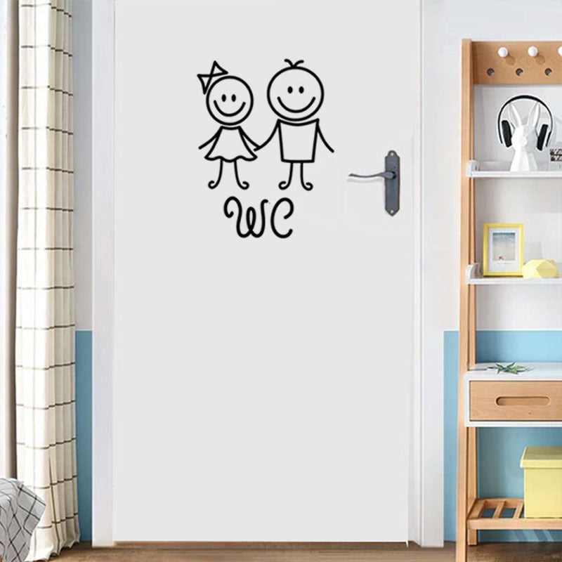 Decoração de porta de banheiro de desenho animado para banheiro masculino e feminino adesivos de parede de banheiro decalques de parede criativos pôster de parede de vinil PVC removível
