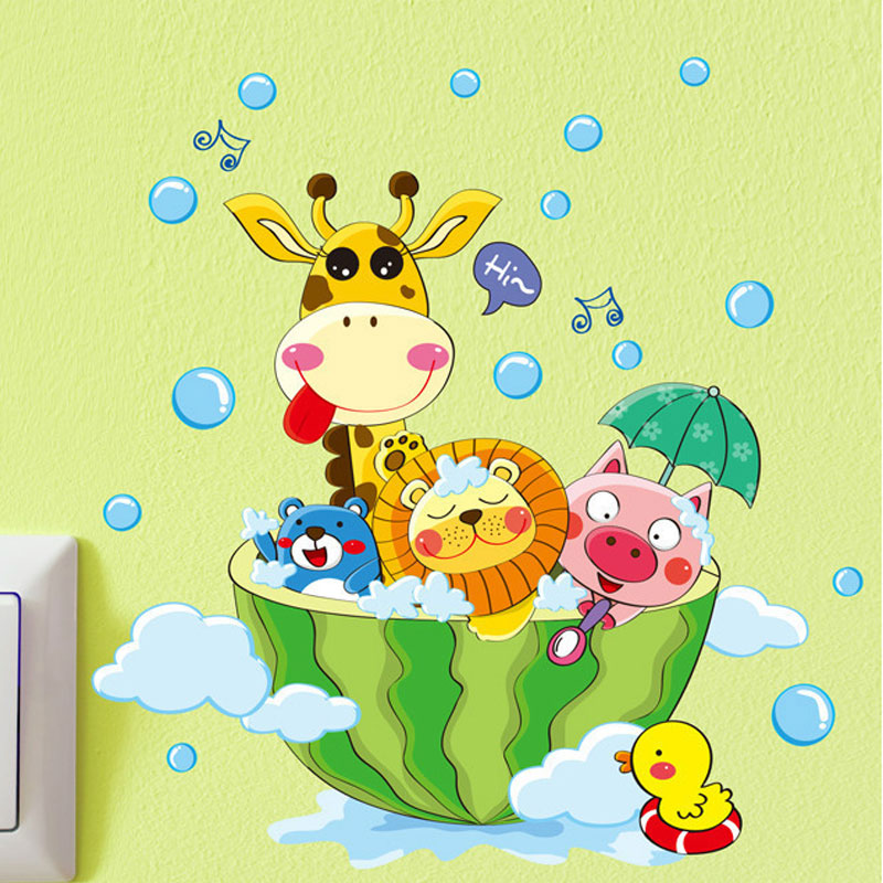 Animais fofos no chuveiro adesivos de parede adesivos de bolhas de banheiro para quarto de crianças quarto de bebê decoração de casa arte decalques decoração
