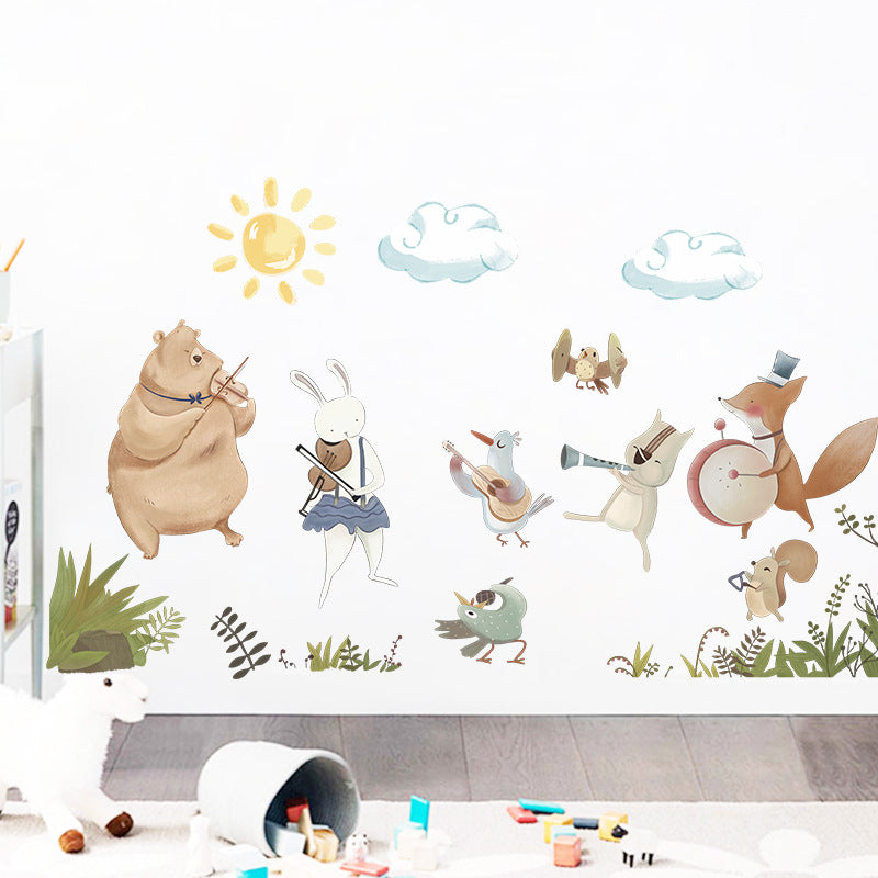 Adesivos de parede para tocador de música banda de animais em aquarela nórdica para quarto de crianças decoração de quarto de bebê decalques de parede decoração de casa PVC