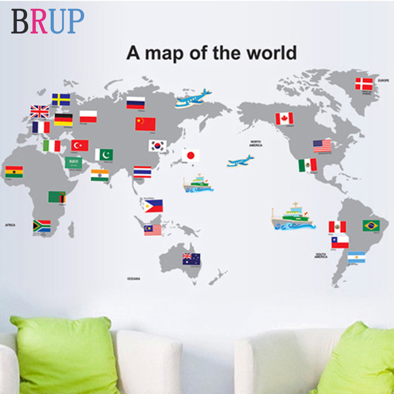 100x60cm Bandeira Nacional Mapa do Mundo Adesivos de Parede Mapa Criativo do Mundo Decoração de Casa para Crianças Adesivos de Parede de Vinil para Quarto de Crianças