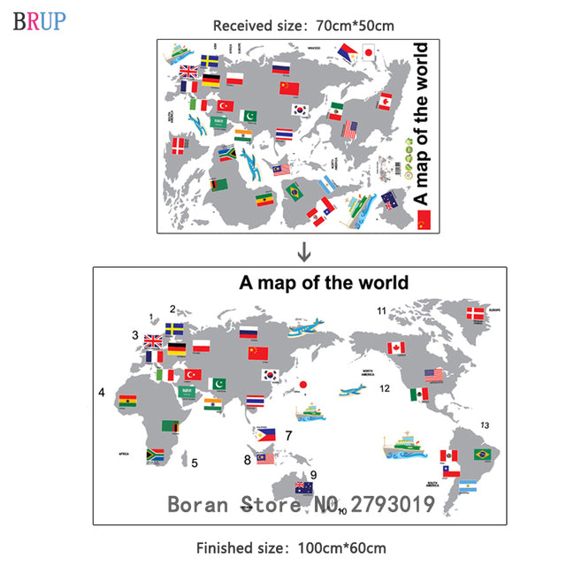100x60cm Bandeira Nacional Mapa do Mundo Adesivos de Parede Mapa Criativo do Mundo Decoração de Casa para Crianças Adesivos de Parede de Vinil para Quarto de Crianças