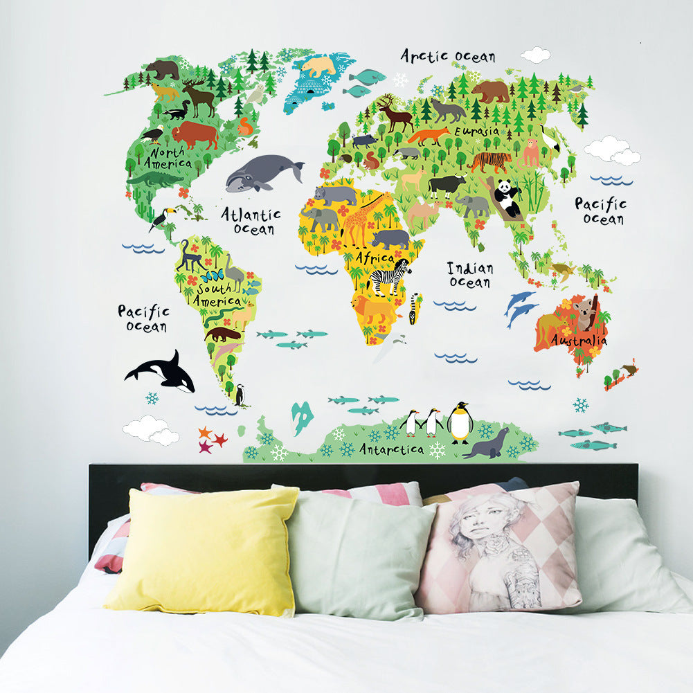 Adesivo de parede colorido mapa do mundo decoração de casa adesivo de parede vinil arte quarto infantil papel de parede de escritório