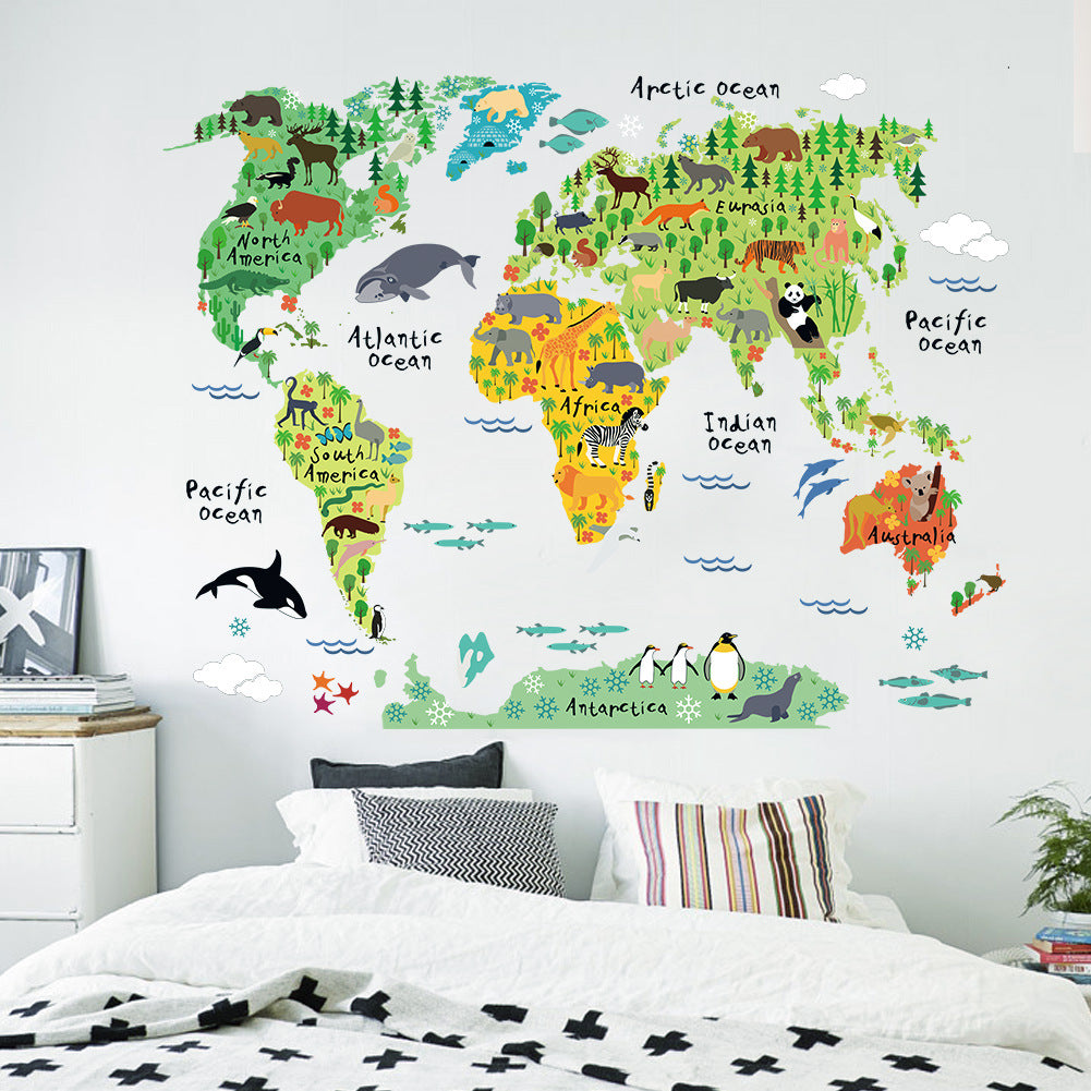 Adesivo de parede colorido mapa do mundo decoração de casa adesivo de parede vinil arte quarto infantil papel de parede de escritório