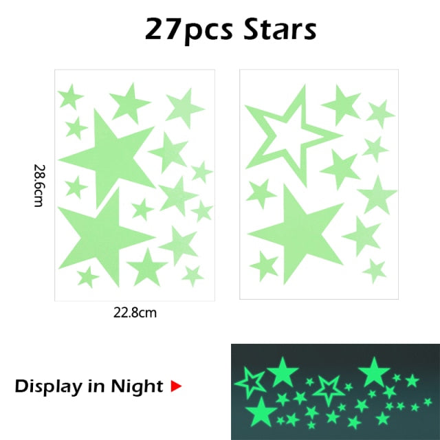 Adesivo de parede com estrelas 3D luminosas para decoração de casa quarto de crianças com brilho na lua escura adesivos fluorescentes faça você mesmo