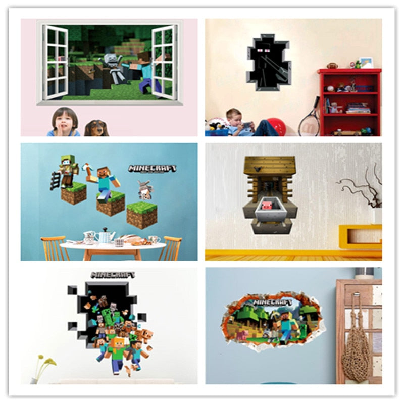 Adesivos de parede 3d do jogo steve dos desenhos animados, pôsteres de jogos em mosaico, decoração hogar moderno, adesivos de parede para quartos infantis