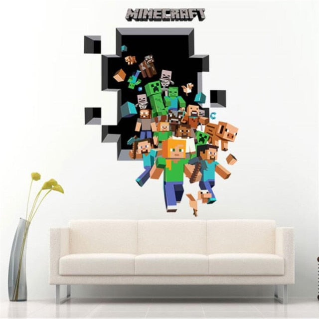 Adesivos de parede 3d do jogo steve dos desenhos animados, pôsteres de jogos em mosaico, decoração hogar moderno, adesivos de parede para quartos infantis