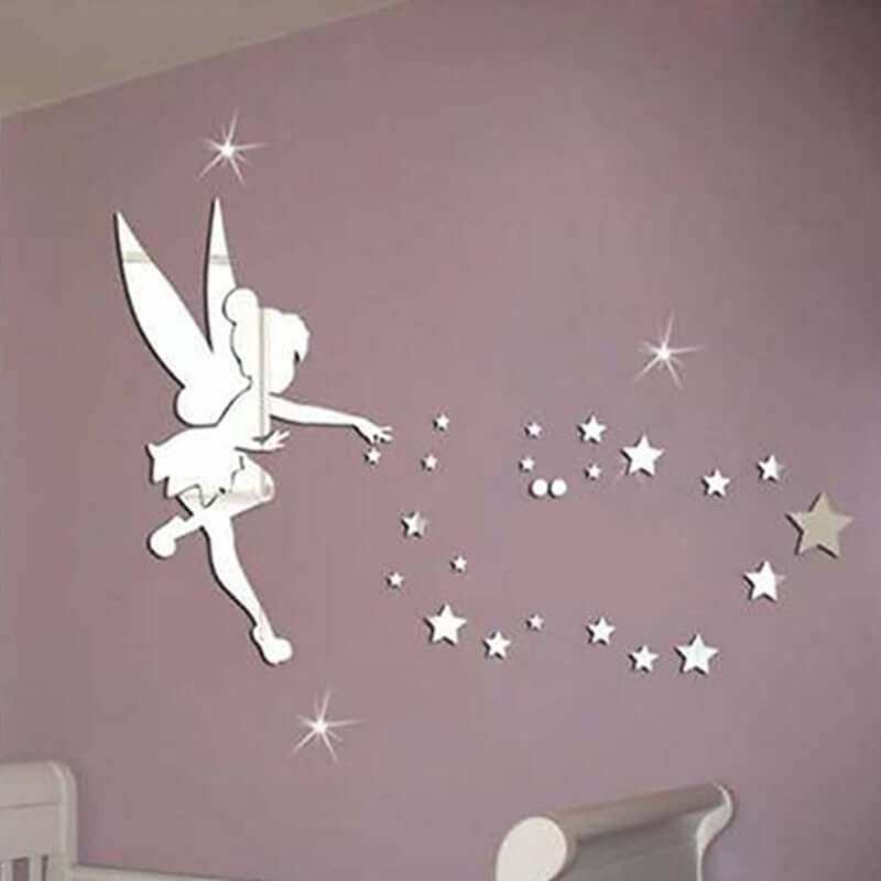 1 conjunto 3d fada soprado estrela de plástico parede espelho para quarto de meninas elf polvilha estrelas adesivos pare