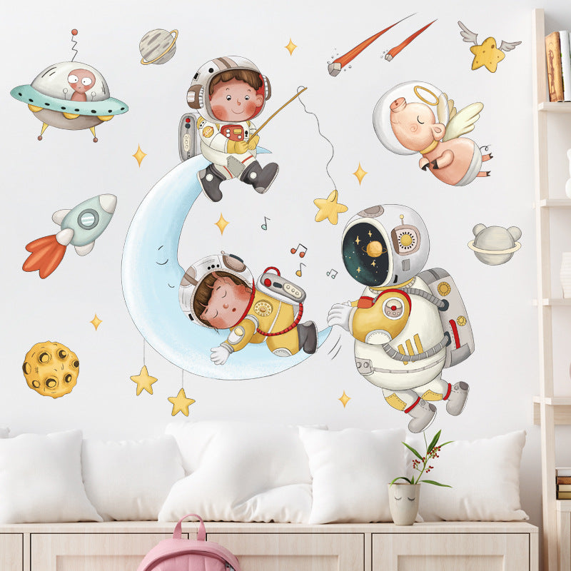 Adesivos de parede de astronauta do espaço sideral lua BRUP para quarto de crianças adesivos de parede de quarto de bebê adesivos de pvc para sala de estar quarto
