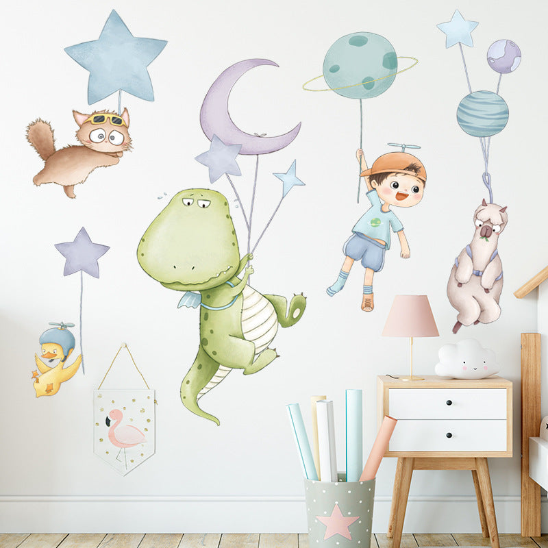 Adesivos decorativos de parede de animais de desenho animado BRUP com balões de planeta para quarto de crianças adesivos decorativos para quarto de bebê