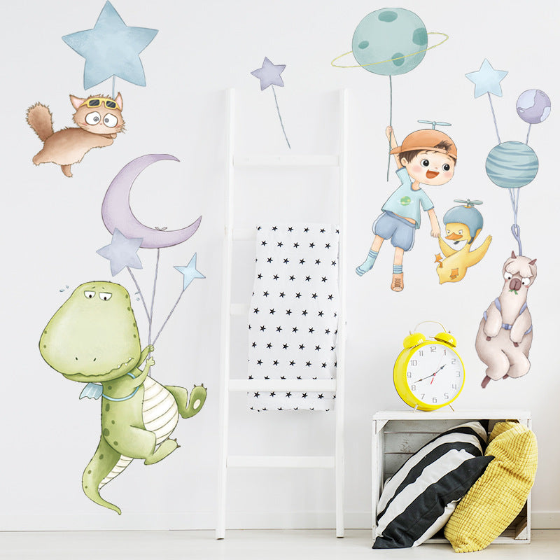 Adesivos decorativos de parede de animais de desenho animado BRUP com balões de planeta para quarto de crianças adesivos decorativos para quarto de bebê