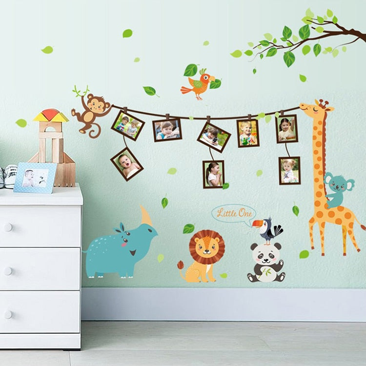 Molduras para fotos de animais de desenho animado adesivos de parede grandes animais decalques decoração do quarto das crianças quarto jardim de infância escola diy removível