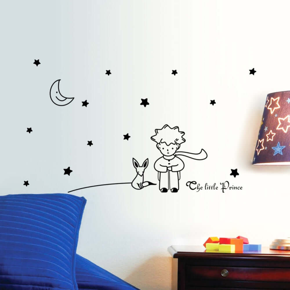 96*42 cm estrelas lua o pequeno príncipe raposa gráfico parede vinil crianças conto de fadas adesivos decalques para quarto de crianças decoração do quarto do berçário