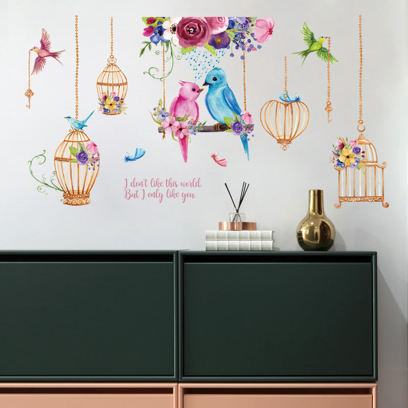 114*64 cm tamanho grande pássaros coloridos adesivos de parede gaiola de pássaros decoração de casa para sala de estar quarto crianças quarto decalques de parede criativos